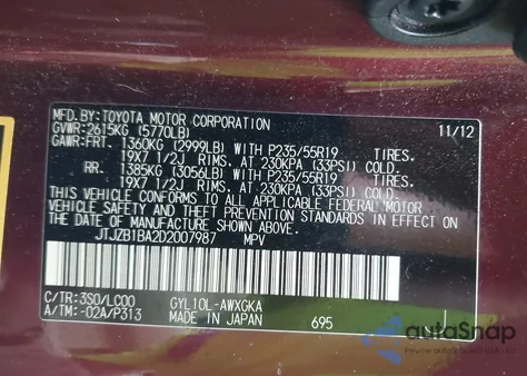 2013 Lexus Rx 450H z USA, uszkodzony, nr VIN JTJZB1BA2D2007987